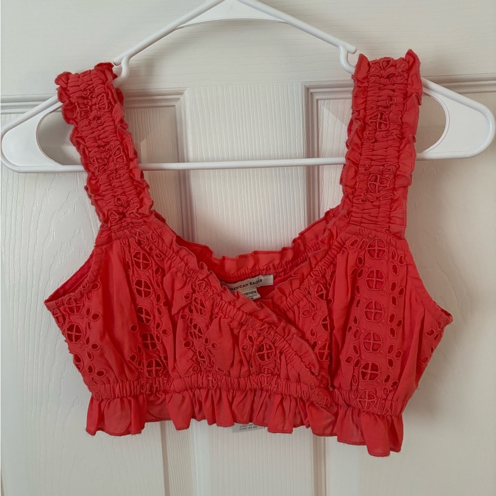 American Eagle Outfitters Red Eyelet Tank Top